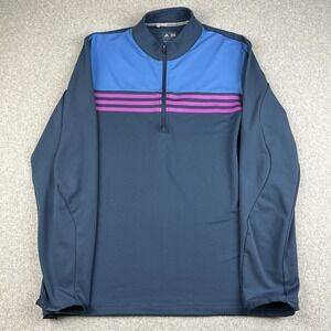 Adidas Golf Pullover Mens Medium Climacool Stretch 1/4 Zip MC Blue Purple Stripe